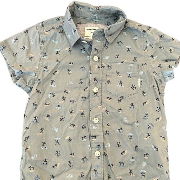 Quiksilver Toddler Size 2 Green Surfer Print Button-Up Shirt - Picture 1 of 4